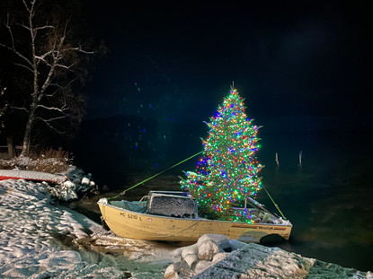 Glen Arbor Michigan Christmas. Photo of Christmas Tree in boat